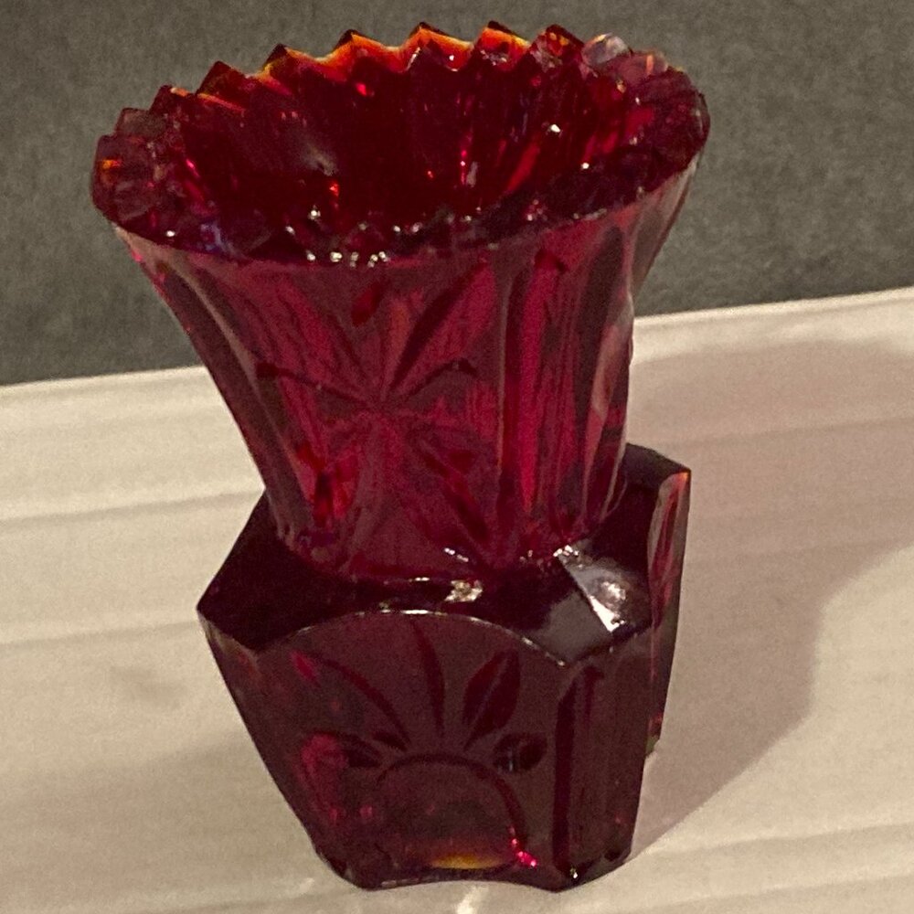 Vintage 1960's Ruby Red Glass Toothpick/Candle Holder-2.5" High-West Germany-EUC